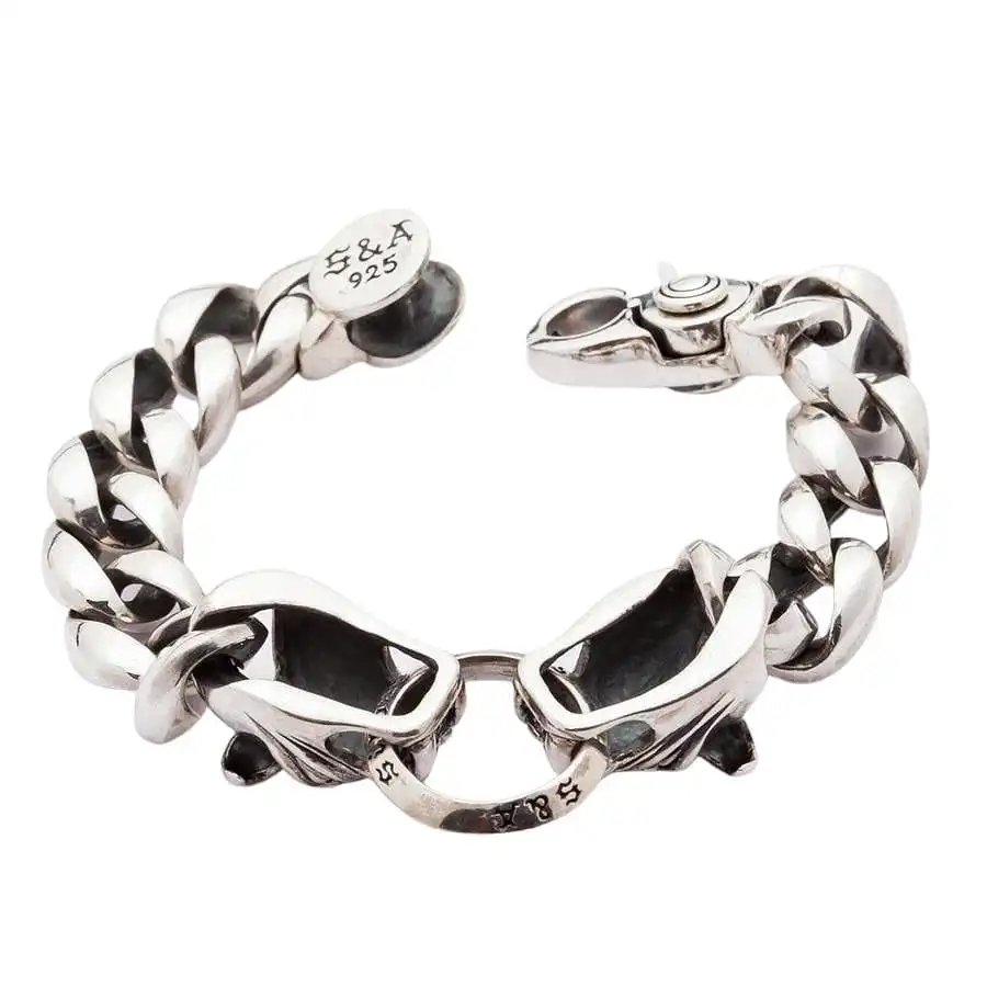 Bikerringshop Sterling Silver Heavy Bulldog Head Biker Bracelet 7 Bikerringshop Sterling Silver Heavy Bulldog Head Biker Bracelet - Image 5