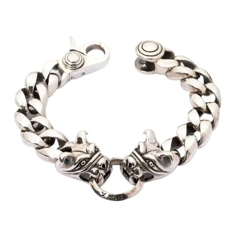 Bikerringshop Sterling Silver Heavy Bulldog Head Biker Bracelet 3 Bikerringshop Sterling Silver Heavy Bulldog Head Biker Bracelet