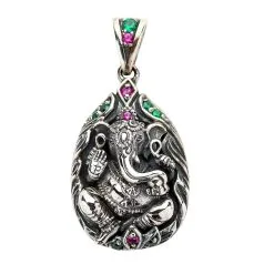 Bikerringshop Sterling Silver Hindu Amulet Ganesh Pendant