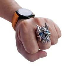 Bikerringshop Sterling Silver Skull Bison Horn Devil Ring -Outlet Rings Store horn devil ring