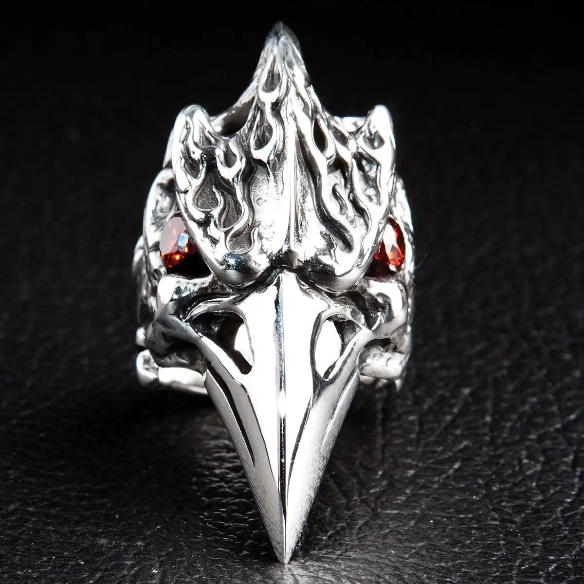 Bikerringshop Sterling Silver Dinosaur Hornbill Skull Head Ring 6 Bikerringshop Sterling Silver Dinosaur Hornbill Skull Head Ring - Image 4