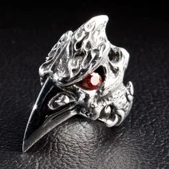 Bikerringshop Sterling Silver Dinosaur Hornbill Skull Head Ring