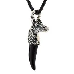 Bikerringshop Silver Horse Black Onyx Fang Pendant Necklace 13 Bikerringshop Silver Horse Black Onyx Fang Pendant Necklace -Outlet Rings Store horse onyx fang pendant 2