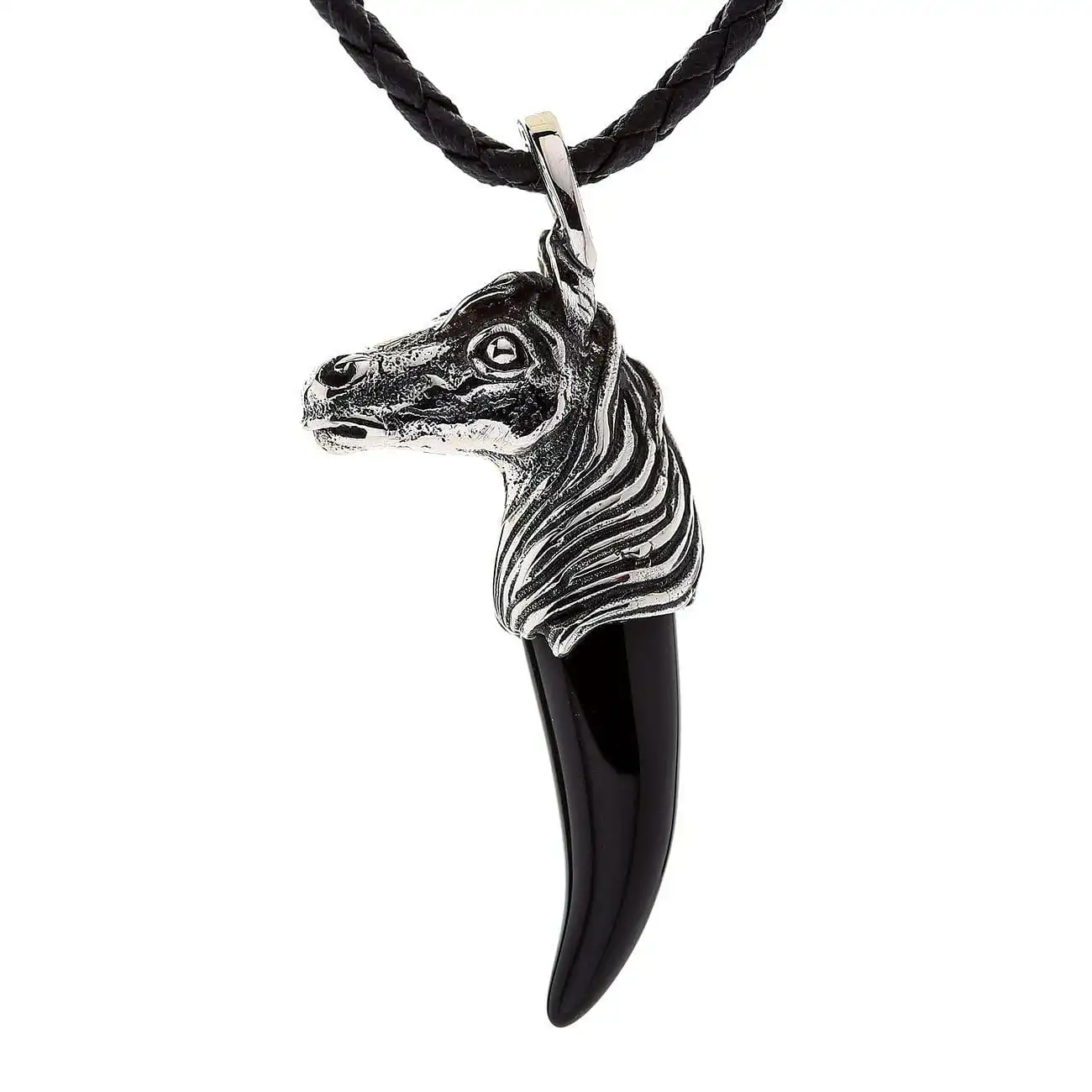 Bikerringshop Silver Horse Black Onyx Fang Pendant Necklace 7 Bikerringshop Silver Horse Black Onyx Fang Pendant Necklace - Image 5