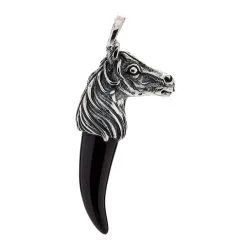 Bikerringshop Silver Horse Black Onyx Fang Pendant Necklace 16 Bikerringshop Silver Horse Black Onyx Fang Pendant Necklace -Outlet Rings Store horse onyx fang pendant 5