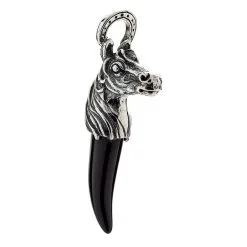 Bikerringshop Silver Horse Black Onyx Fang Pendant Necklace 19 Bikerringshop Silver Horse Black Onyx Fang Pendant Necklace -Outlet Rings Store horse onyx fang pendant 6