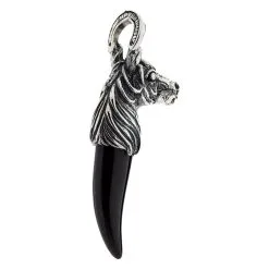 Bikerringshop Silver Horse Black Onyx Fang Pendant Necklace 17 Bikerringshop Silver Horse Black Onyx Fang Pendant Necklace -Outlet Rings Store horse onyx fang pendant 7