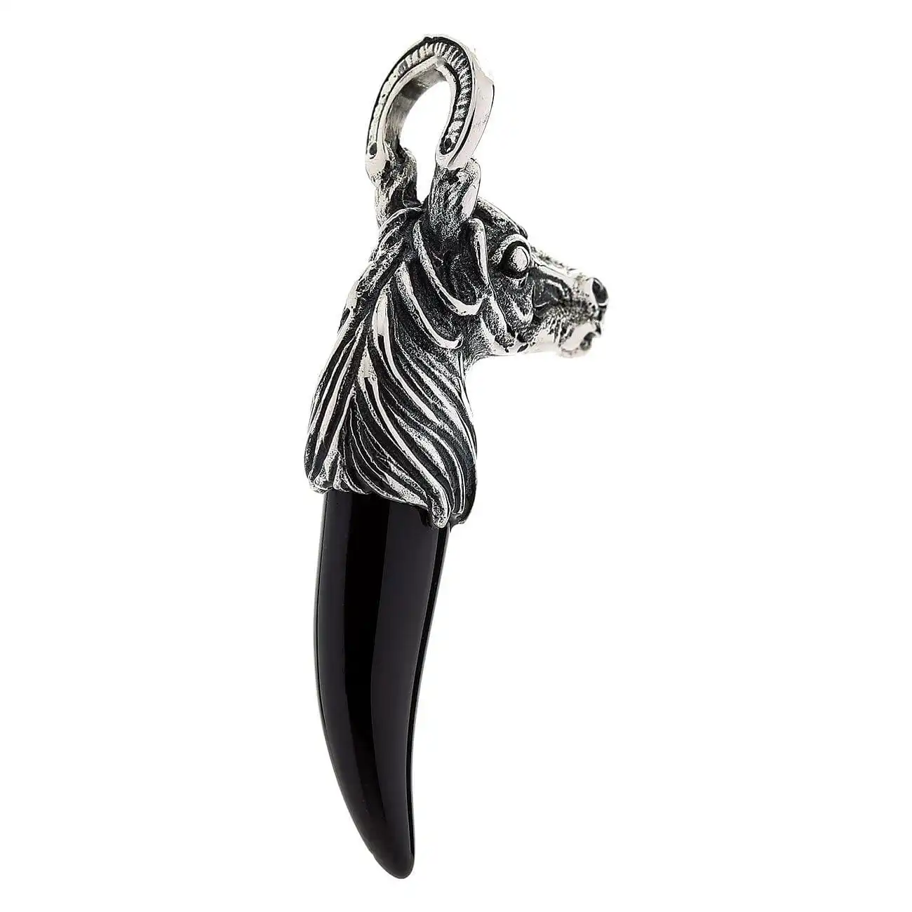 Bikerringshop Silver Horse Black Onyx Fang Pendant Necklace 9 Bikerringshop Silver Horse Black Onyx Fang Pendant Necklace - Image 7