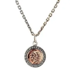 Bikerringshop Sterling Silver Skull Indian Liberty Coin Pendant -Outlet Rings Store indian liberty coin necklace