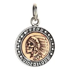 Bikerringshop Sterling Silver Skull Indian Liberty Coin Pendant