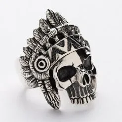 Bikerringshop Sterling Silver Skull Indian Chief Biker Ring -Outlet Rings Store indian rings 10