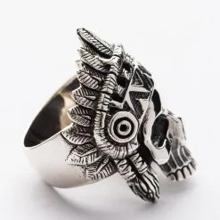 Bikerringshop Sterling Silver Skull Indian Chief Biker Ring -Outlet Rings Store indian rings 11