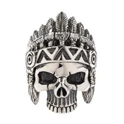 Bikerringshop Sterling Silver Skull Indian Chief Biker Ring