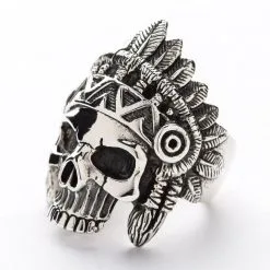Bikerringshop Sterling Silver Skull Indian Chief Biker Ring -Outlet Rings Store indian rings 3