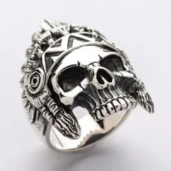 Bikerringshop Sterling Silver Skull Indian Chief Biker Ring -Outlet Rings Store indian rings 4