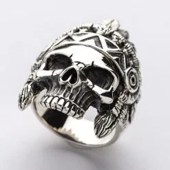 Bikerringshop Sterling Silver Skull Indian Chief Biker Ring -Outlet Rings Store indian rings 5