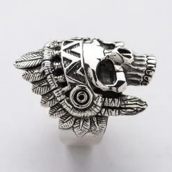 Bikerringshop Sterling Silver Skull Indian Chief Biker Ring -Outlet Rings Store indian rings 8