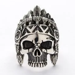Bikerringshop Sterling Silver Skull Indian Chief Biker Ring -Outlet Rings Store indian rings 9