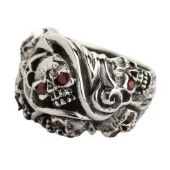 Bikerringshop Silver Red Eyes Inferno Skull Rings -Outlet Rings Store inferno skull ring 10
