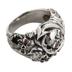Bikerringshop Silver Red Eyes Inferno Skull Rings -Outlet Rings Store inferno skull ring 2