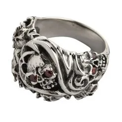Bikerringshop Silver Red Eyes Inferno Skull Rings -Outlet Rings Store inferno skull ring 3