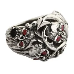 Bikerringshop Silver Red Eyes Inferno Skull Rings