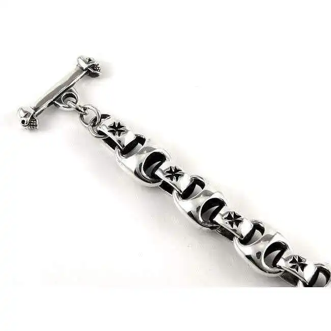Bikerringshop Sterling Silver Iron Cross Men Bracelet 4 Bikerringshop Sterling Silver Iron Cross Men Bracelet - Image 2
