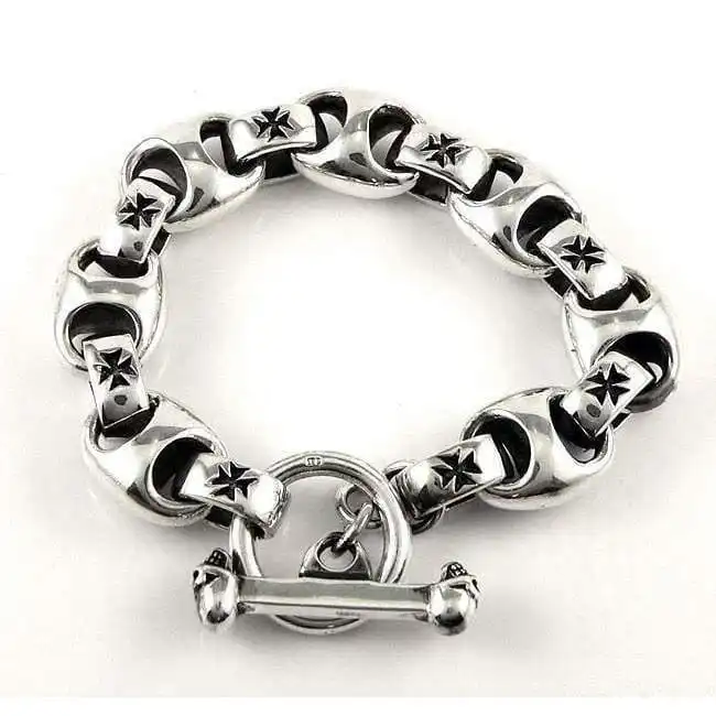 Bikerringshop Sterling Silver Iron Cross Men Bracelet 6 Bikerringshop Sterling Silver Iron Cross Men Bracelet - Image 4