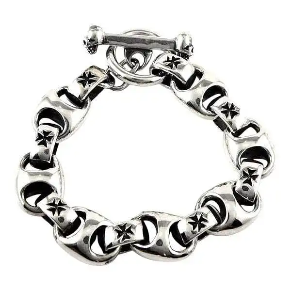 Bikerringshop Sterling Silver Iron Cross Men Bracelet 3 Bikerringshop Sterling Silver Iron Cross Men Bracelet
