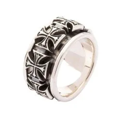 Bikerringshop Sterling Silver Iron Cross Spinner Rings -Outlet Rings Store iron cross spinner rings