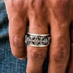 Bikerringshop Sterling Silver Iron Cross Spinner Rings