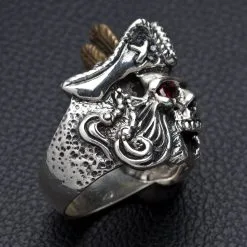 Bikerringshop Sterling Silver Red Eye Skull Pirate Ring -Outlet Rings Store jack sparrow skull ring 5