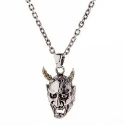 Bikerringshop Japanese Hannya Mask Devil Gothic Pendant Skull Necklace