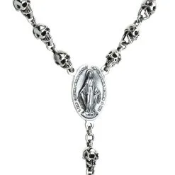 Bikerringshop Sterling Silver Skull Jesus Chain Necklace -Outlet Rings Store jesus skull chain necklace 7