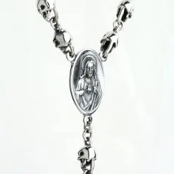 Bikerringshop Sterling Silver Skull Jesus Chain Necklace -Outlet Rings Store jesus skull chain necklace 8