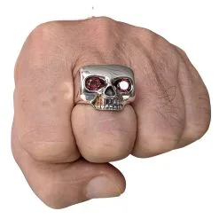 Bikerringshop Sterling Silver Red Eyes Skull Rings -Outlet Rings Store johnny depp ring 3