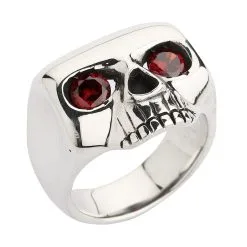 Bikerringshop Sterling Silver Red Eyes Skull Rings