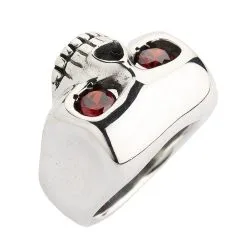 Bikerringshop Sterling Silver Red Eyes Skull Rings -Outlet Rings Store johnny depp ring 8