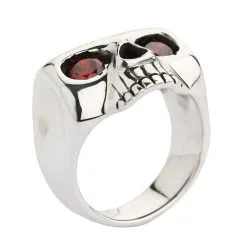 Bikerringshop Sterling Silver Red Eyes Skull Rings -Outlet Rings Store johnny depp ring 9