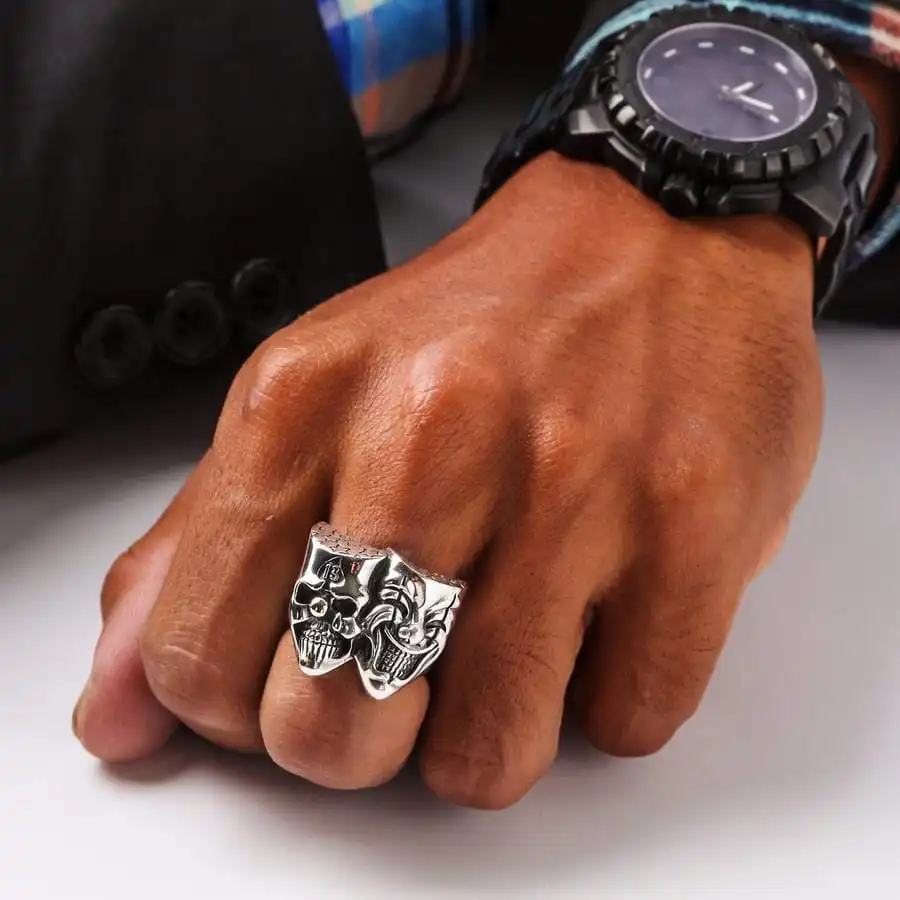 Bikerringshop Sterling Silver Skull Joker Clown Biker Ring 3 Bikerringshop Sterling Silver Skull Joker Clown Biker Ring
