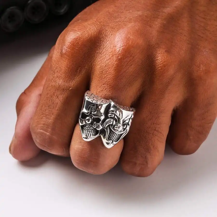Bikerringshop Sterling Silver Skull Joker Clown Biker Ring 4 Bikerringshop Sterling Silver Skull Joker Clown Biker Ring - Image 2