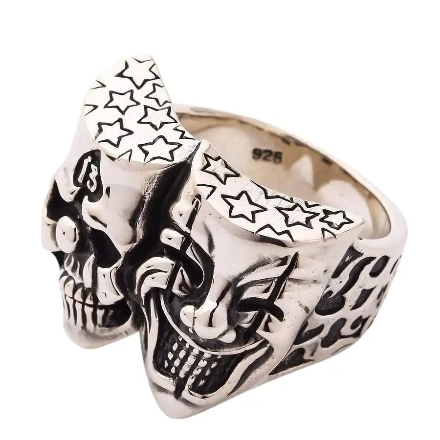 Bikerringshop Sterling Silver Skull Joker Clown Biker Ring 8 Bikerringshop Sterling Silver Skull Joker Clown Biker Ring - Image 6