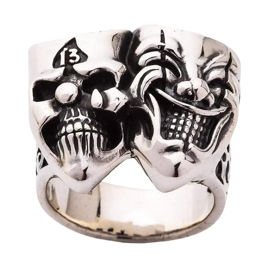 Bikerringshop Sterling Silver Skull Joker Clown Biker Ring 7 Bikerringshop Sterling Silver Skull Joker Clown Biker Ring - Image 5