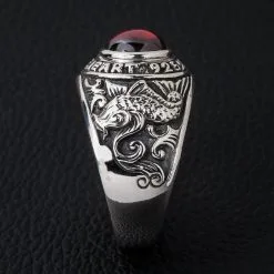 Bikerringshop Koi Ruby Silver Mens Ring -Outlet Rings Store koi ruby mens ring 5