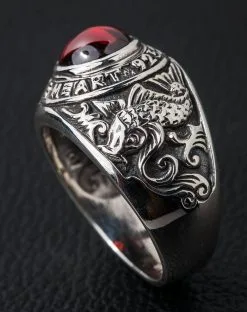 Bikerringshop Koi Ruby Silver Mens Ring -Outlet Rings Store koi ruby mens ring 7