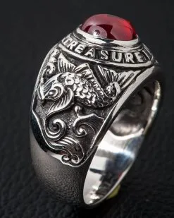 Bikerringshop Koi Ruby Silver Mens Ring -Outlet Rings Store koi ruby mens ring 8