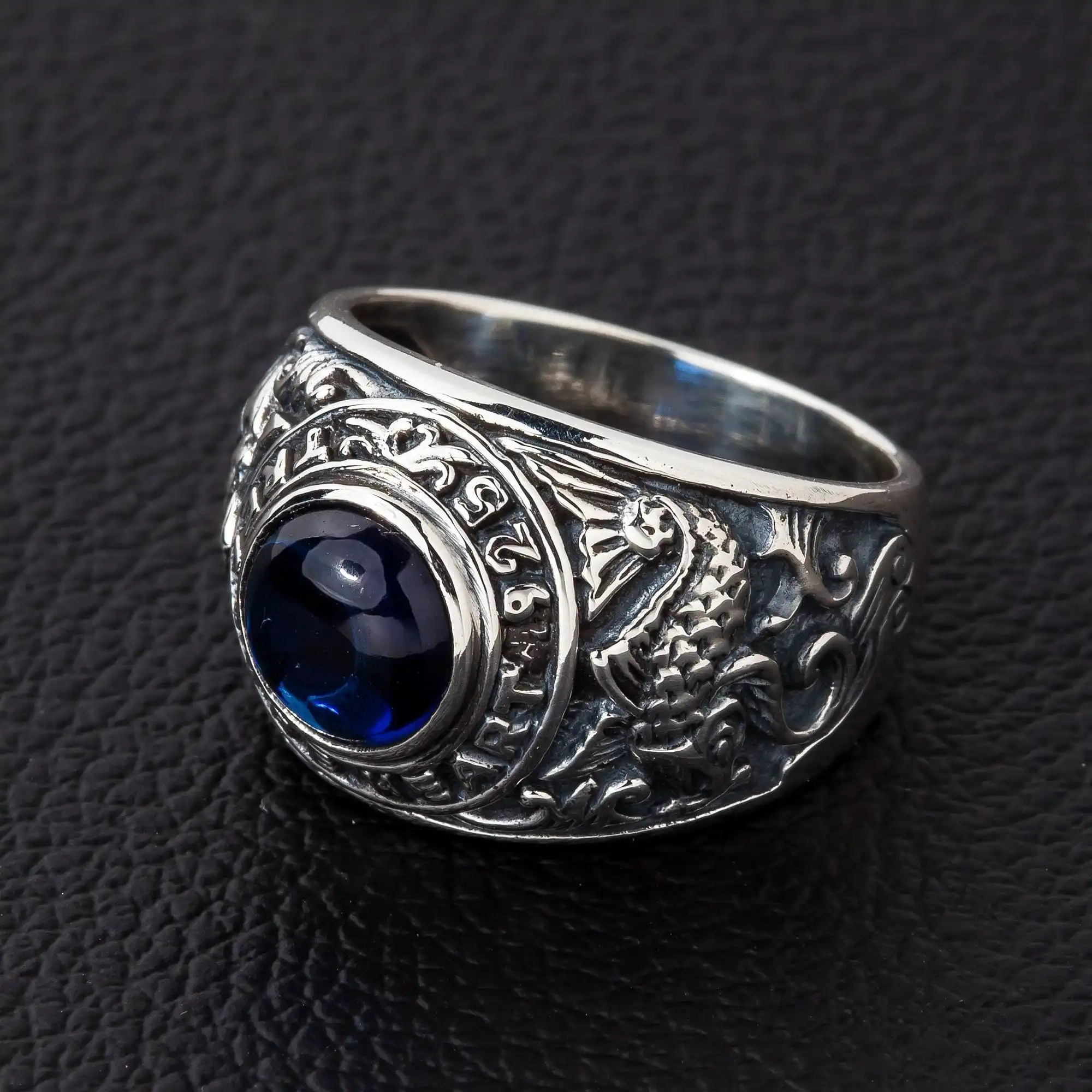 Bikerringshop Koi Sapphire Sterling Silver Japanese Mens Ring 9 Bikerringshop Koi Sapphire Sterling Silver Japanese Mens Ring - Image 7