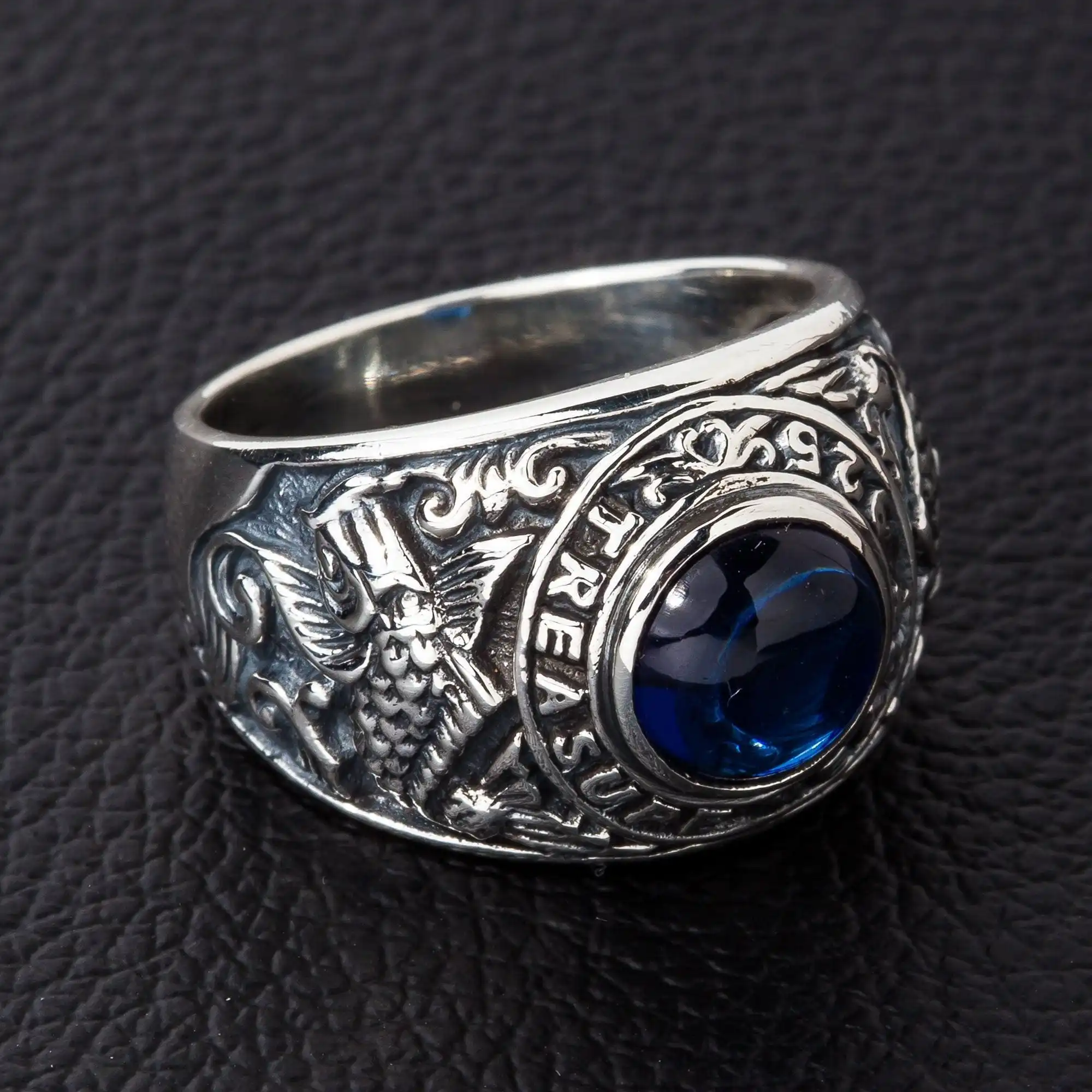 Bikerringshop Koi Sapphire Sterling Silver Japanese Mens Ring 5 Bikerringshop Koi Sapphire Sterling Silver Japanese Mens Ring - Image 3