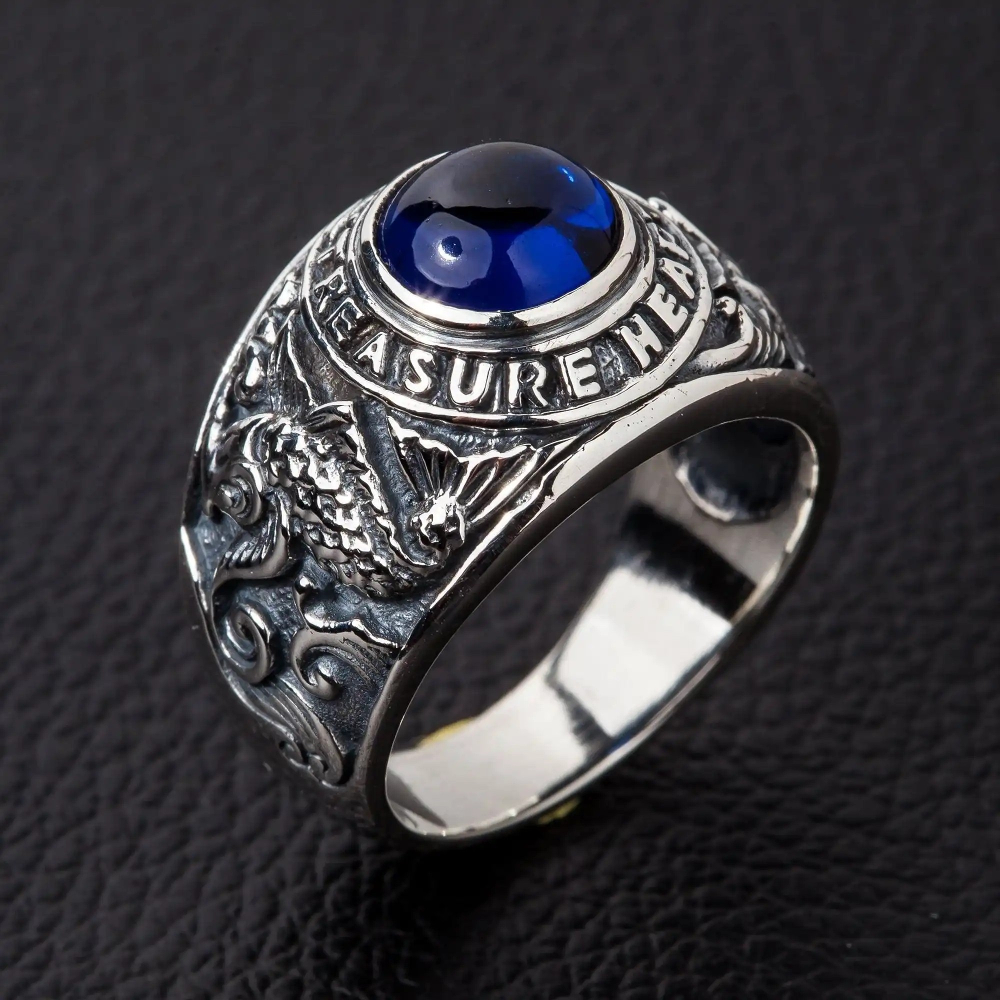 Bikerringshop Koi Sapphire Sterling Silver Japanese Mens Ring 4 Bikerringshop Koi Sapphire Sterling Silver Japanese Mens Ring - Image 2