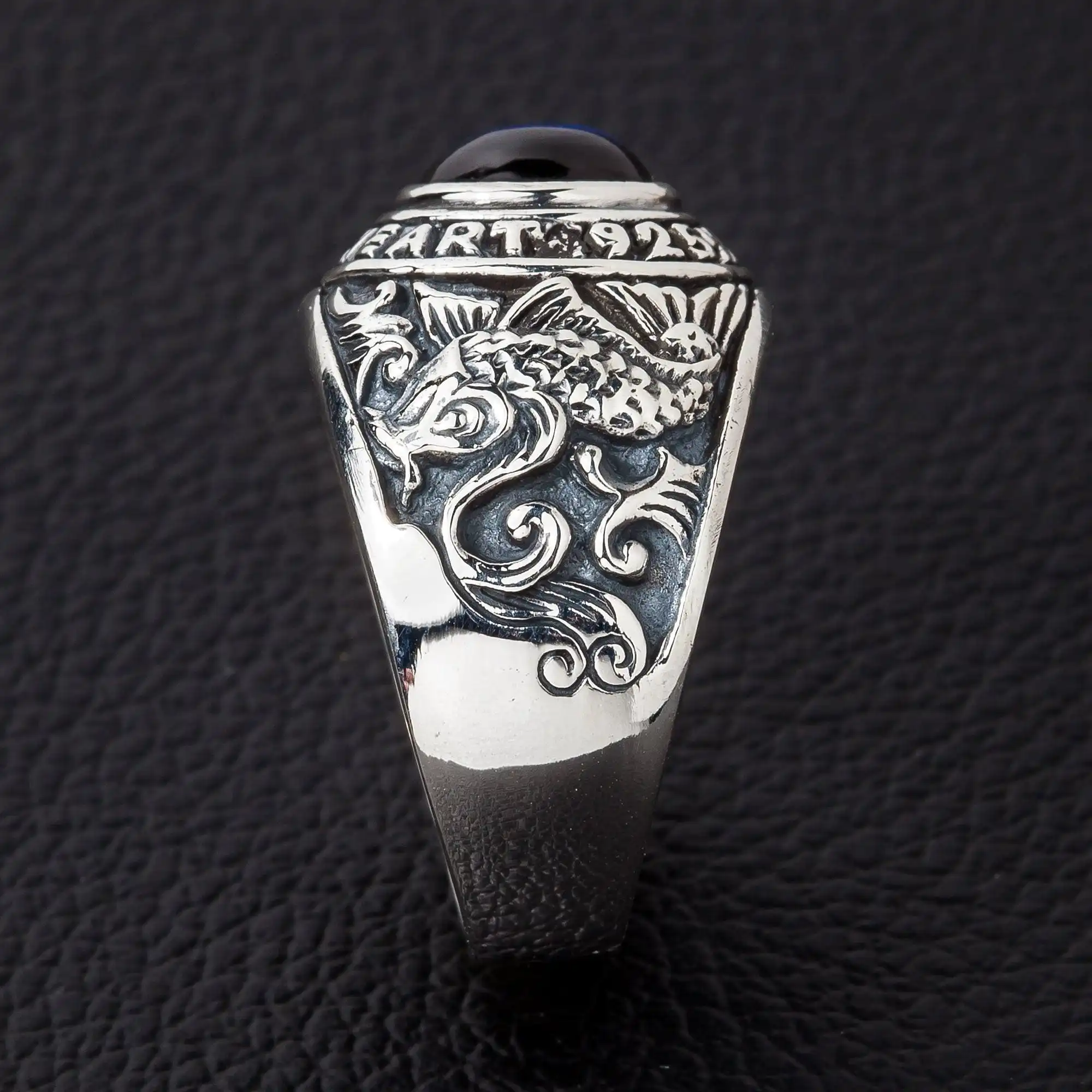 Bikerringshop Koi Sapphire Sterling Silver Japanese Mens Ring 7 Bikerringshop Koi Sapphire Sterling Silver Japanese Mens Ring - Image 5